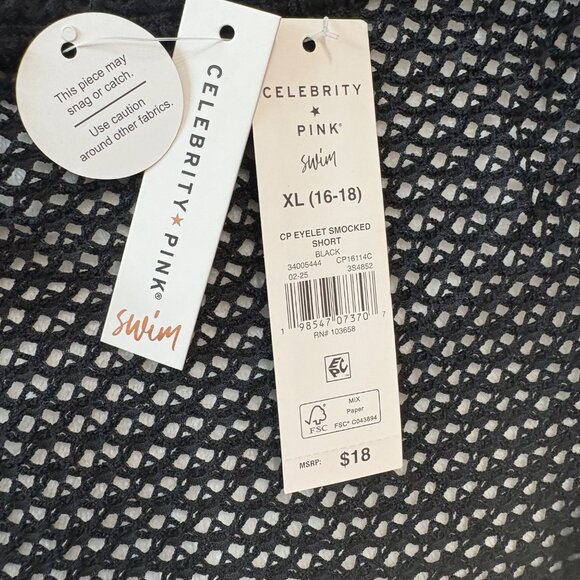 Celebrity Pink Swim XL (16-18) Black  Eyelet Smocked Shorts Beach /Pool Cover-Up - Picture 4 of 9